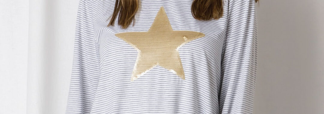 Sequin Star LS Tee Grey Love Lily The Label