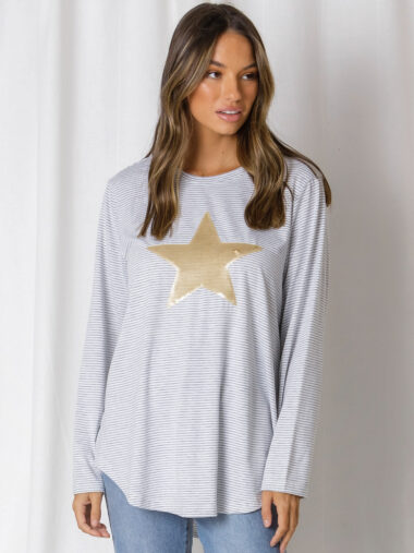 Sequin Star LS Tee Grey Love Lily The Label