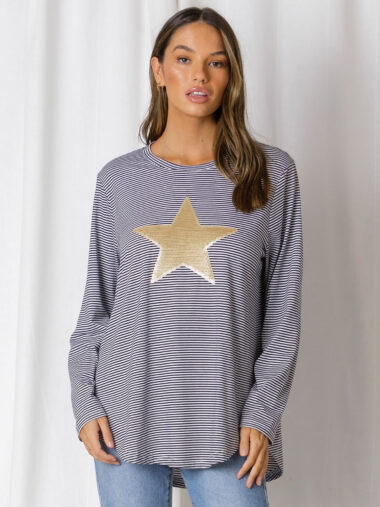 Sequin Star LS Tee Navy Love Lily The Label