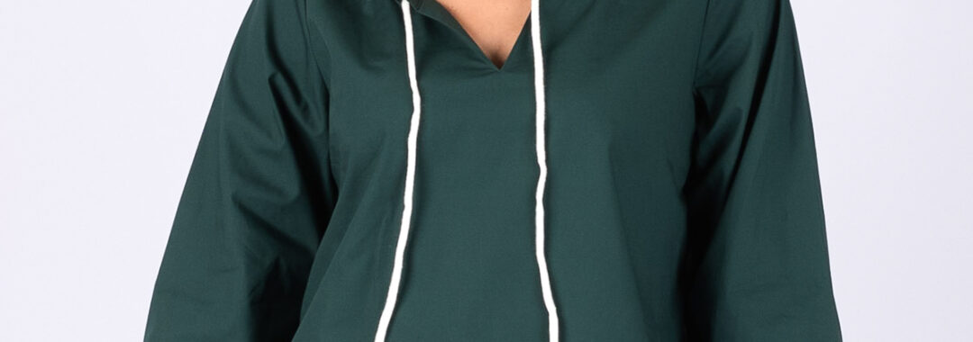 Drawstring Poplin Top Dark Green Worthier