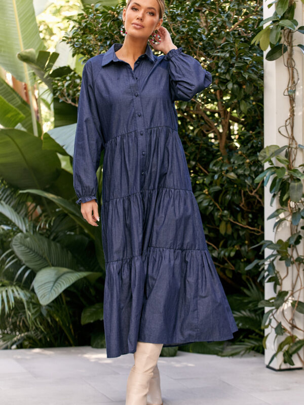 Molly LS Chambray Dress Navy Adorne