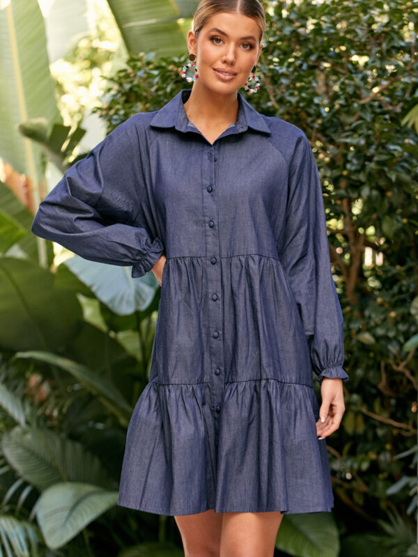 Monica LS Chambray Dress Navy Adorne