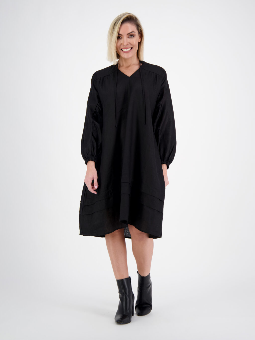 Linen Gather Dress Black Liberty Rose