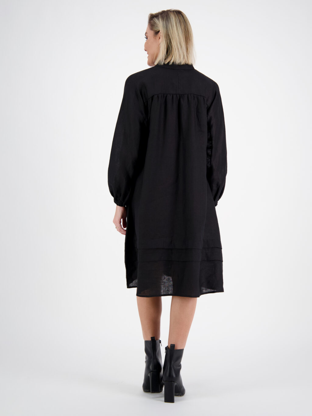 Linen Gather Dress Black Liberty Rose