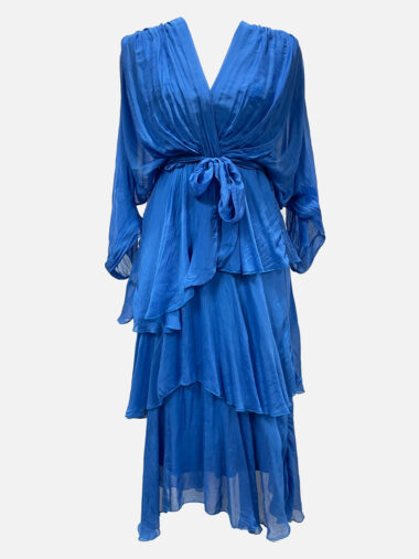 Silk LS Tie Dress Blue La Strada