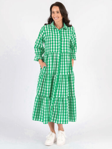 Frill Sleeve Tiered Dress Green Worthier