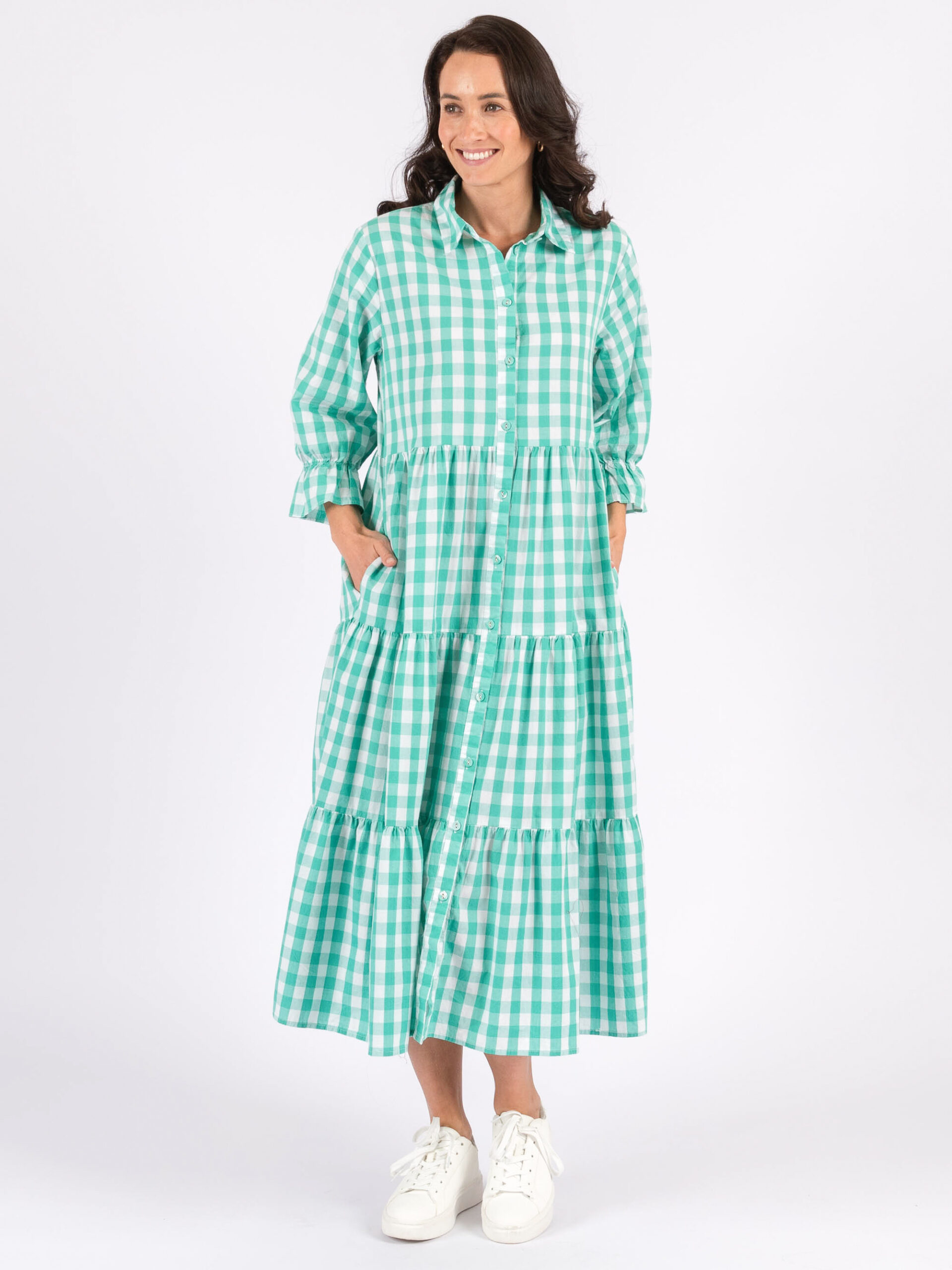 Frill Sleeve Tiered Dress Aqua Worthier