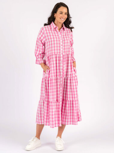 Frill Sleeve Tiered Dress Pink Worthier
