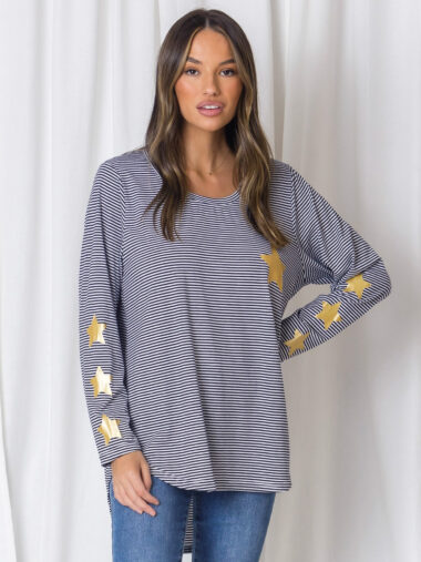 Star Stripe LS Tee Navy Love Lily The Label