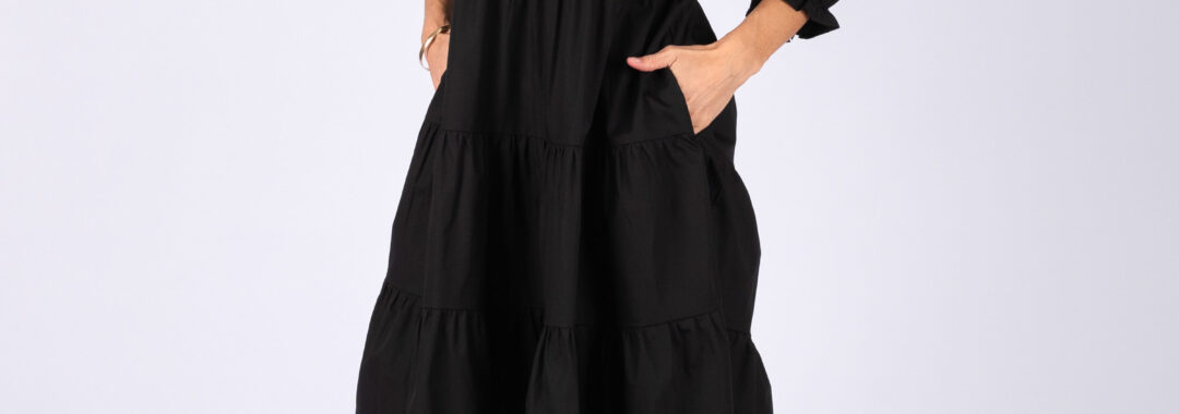 Cotton Tiered Dress Black Worthier