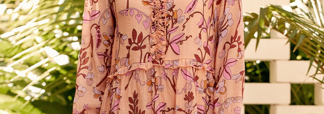 Sheer Floral Print Dress Pink Adorne