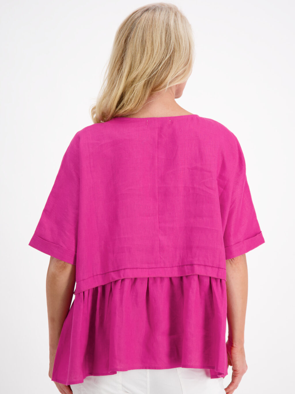 Linen Gather Hem Top Magenta Liberty Rose