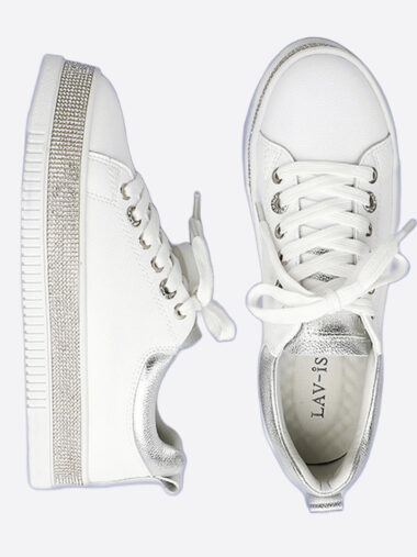 Sequin Sole Sneaker White Lavish Footwear