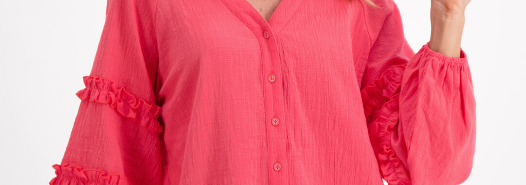 Frill Sleeve Detail Top Watermelon Liberty Rose