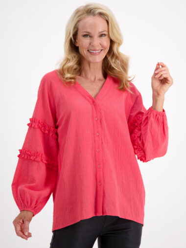 Liberty Rose Frill Sleeve Detail Top Watermelon