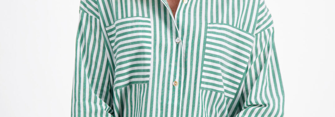 Patch Pocket Stripe Shirt Dark Green Worthier