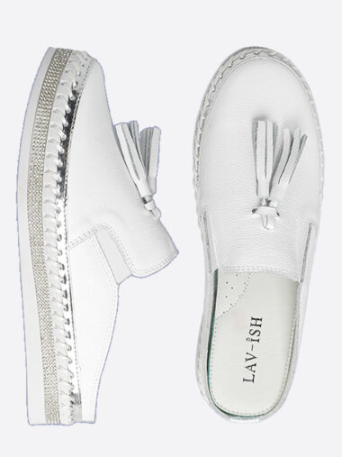 White Tassel Slide White Lavish Footwear