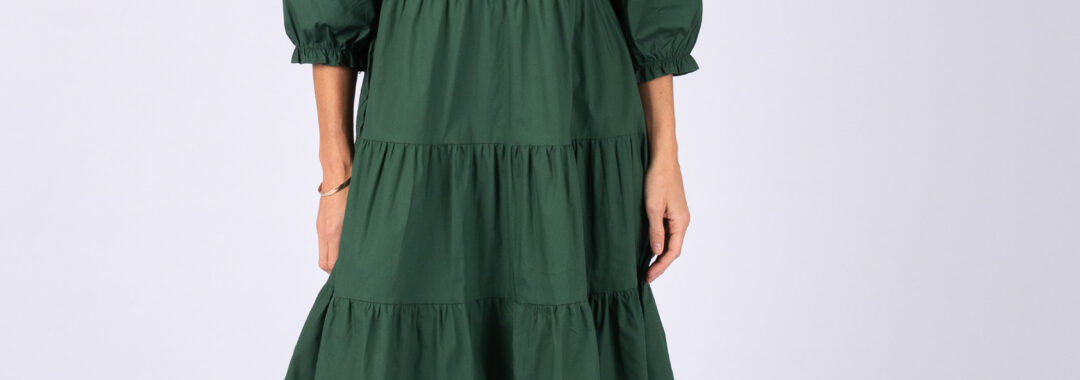 Cotton Tiered Dress Dark Green Worthier