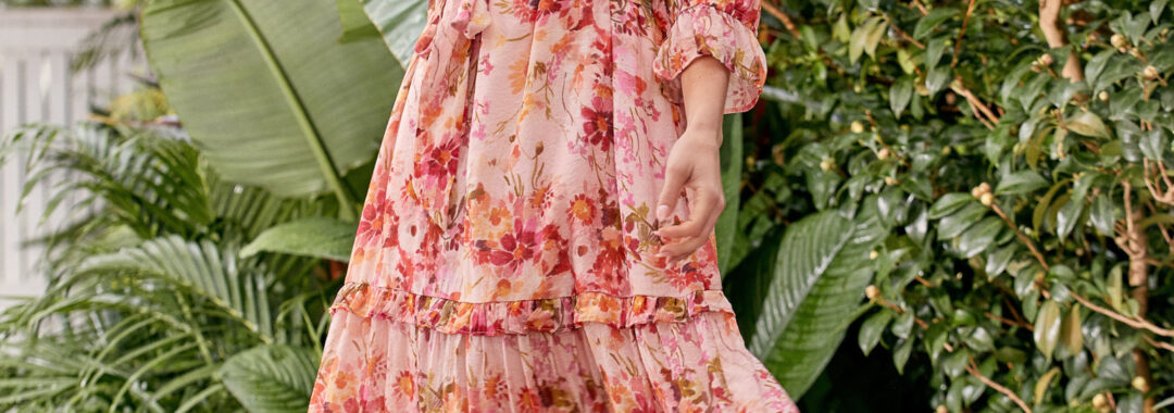 Sheer Frill Floral Dress Pink Adorne