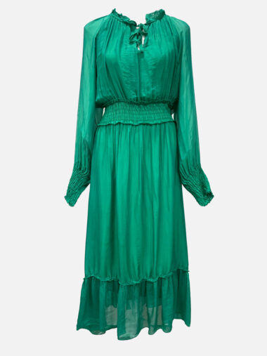 Silk Shirred Waist Dress Green La Strada