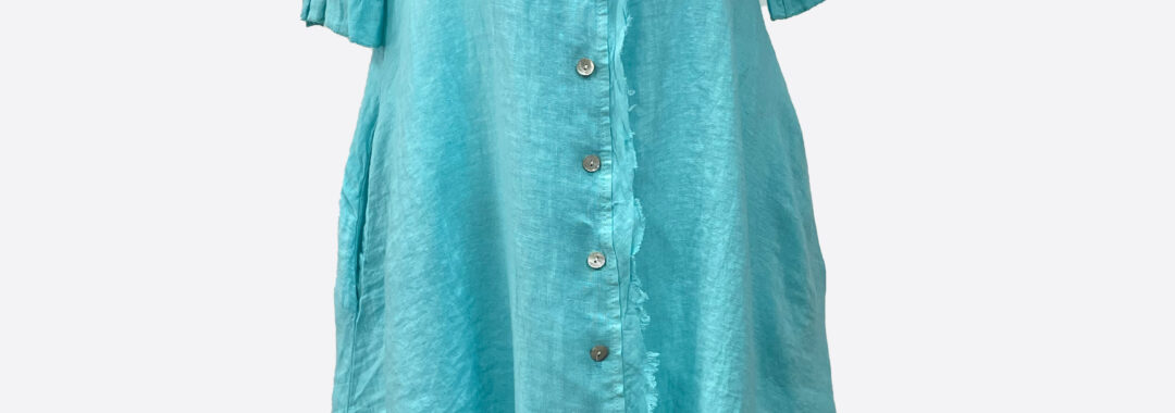 Linen Fray Trim Dress Turquoise La Strada