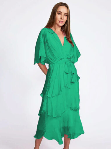 Silk Tie Dress Green La Strada