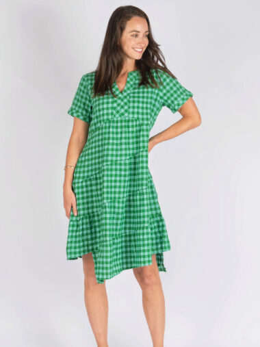 Tiered S/Sleeve Dress Green Worthier