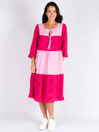 Broderie Tier Dress Pink Worthier