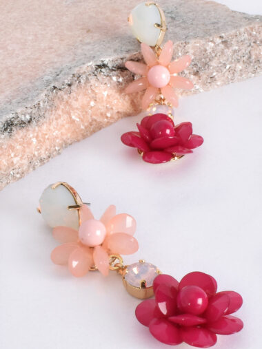 Flora Glass Jewelled Earrings Pink Adorne