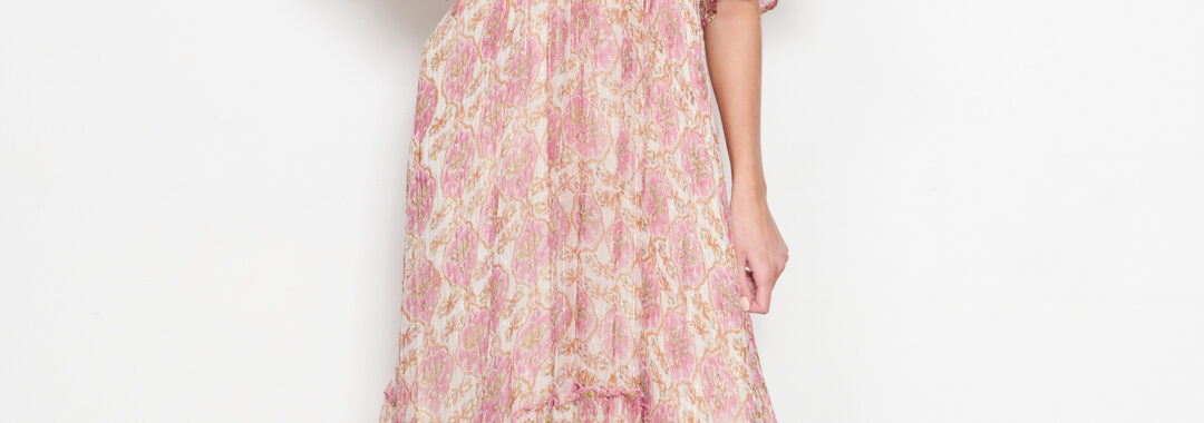 Print Sequin Event Dress Rose Gold Caju