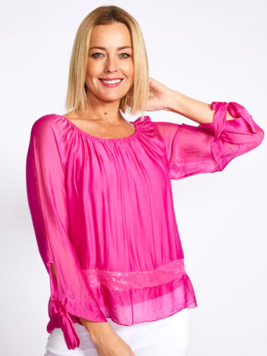 Tie Sleeve Silk Top Pink La Strada