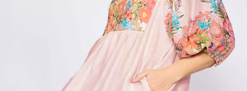 Floral Puff Sleeve Dress Pink La Strada