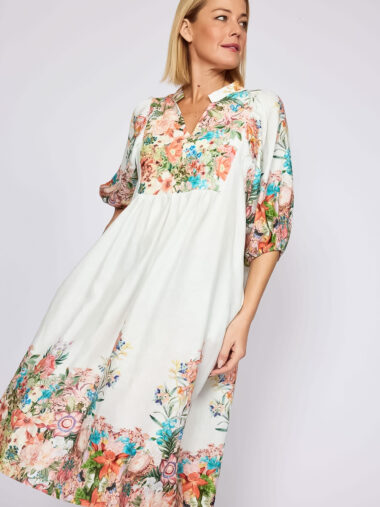 Floral Puff Sleeve Dress White La Strada