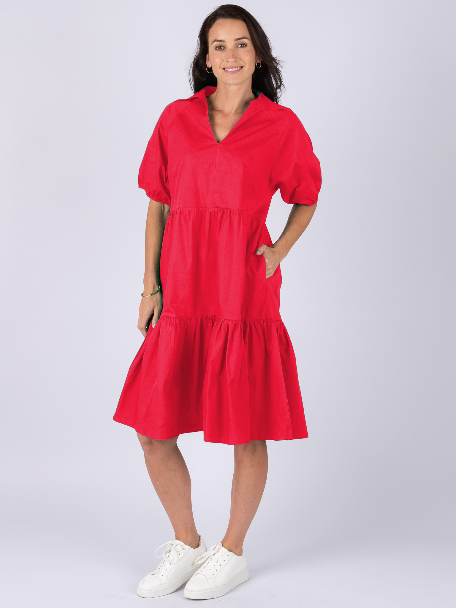 Collared Tier Dress Red Worthier