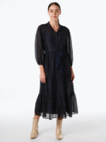 Button Through Silk Long Dress Pink Liberty Rose