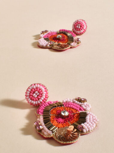 Stitched Floral Earrings Pink Adorne