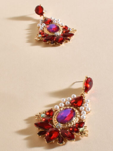 Jewel Pearl Statement Earrings Red Adorne