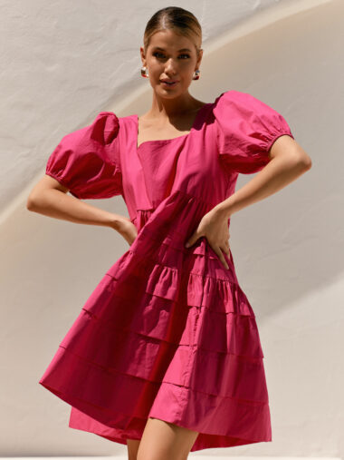 Layer Detail Short Dress Pink Adorne