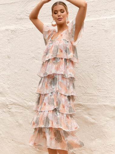 ZaZa Layer Floral Dress Blush Adorne