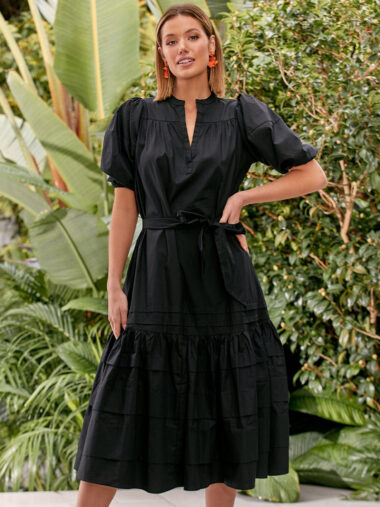 Layer Detail Cotton Dress Black Adorne