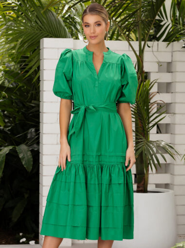 Layer Detail Cotton Dress Green Adorne