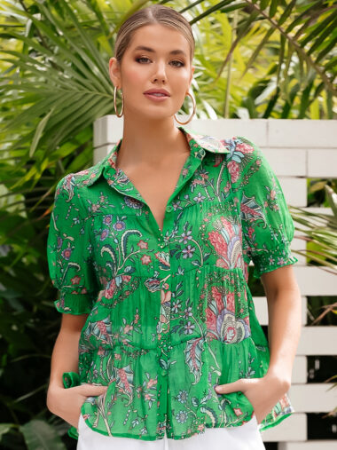 Print Tiered Top Green Adorne