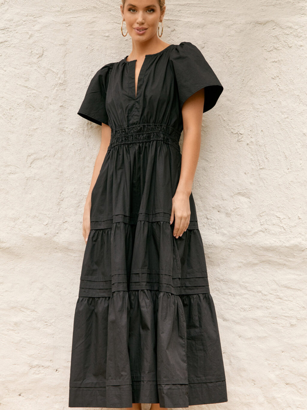 Vee Pleat Detail Dress Black Adorne