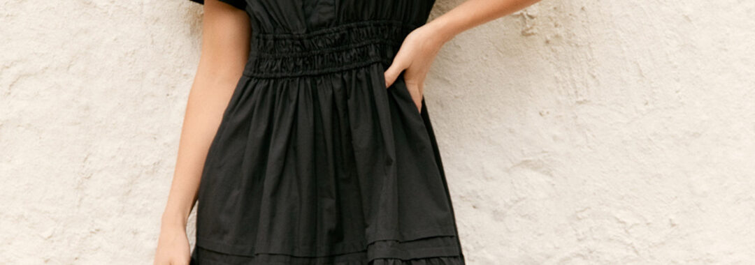 Vee Pleat Detail Dress Black Adorne