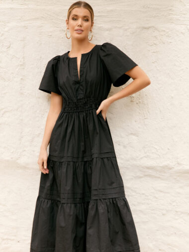 Vee Pleat Detail Dress Black Adorne