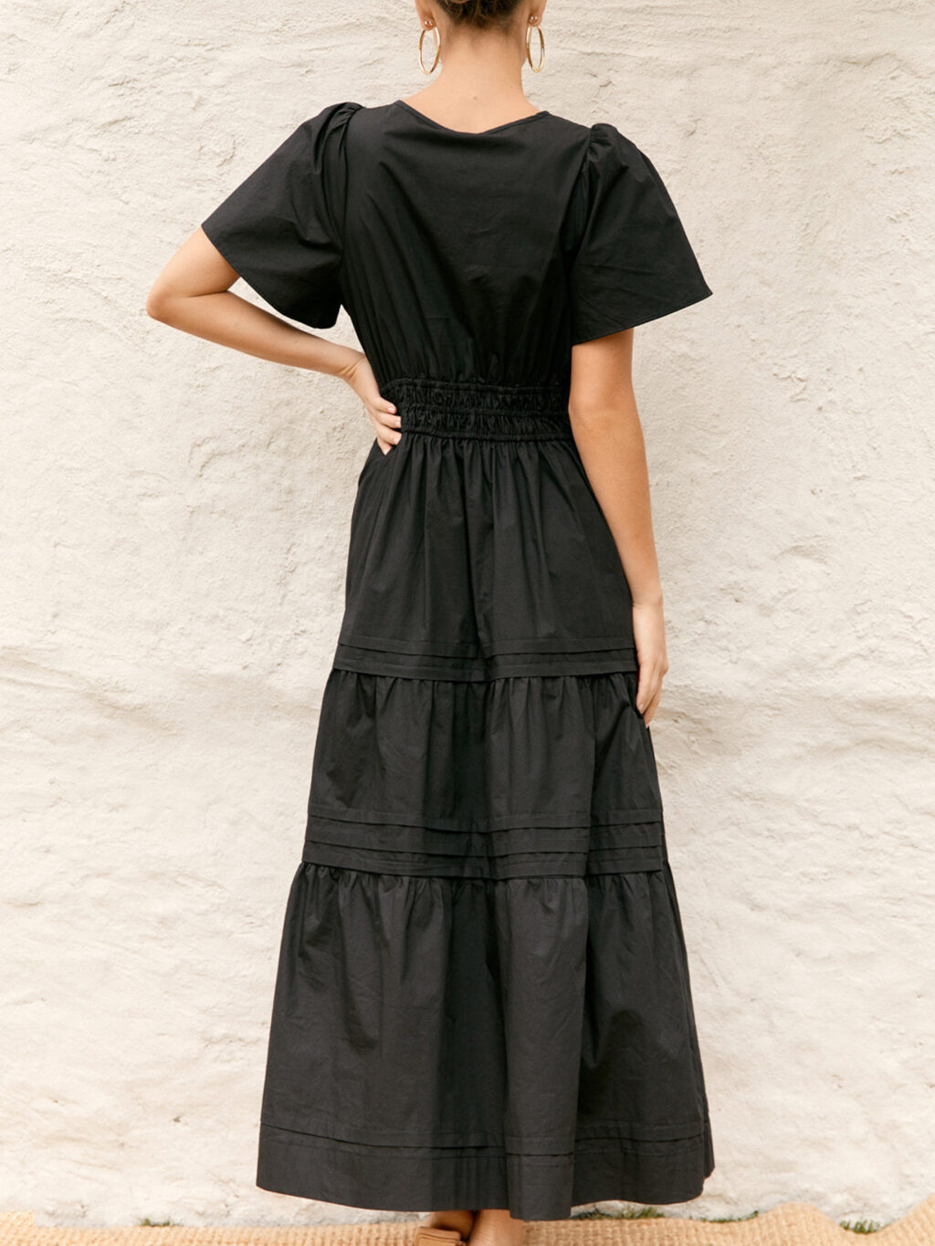 Vee Pleat Detail Dress Black Adorne