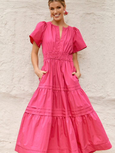 Vee Pleat Detail Dress Pink Adorne