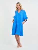 Exaggerated Sleeve Linen Dress Navy Worthier