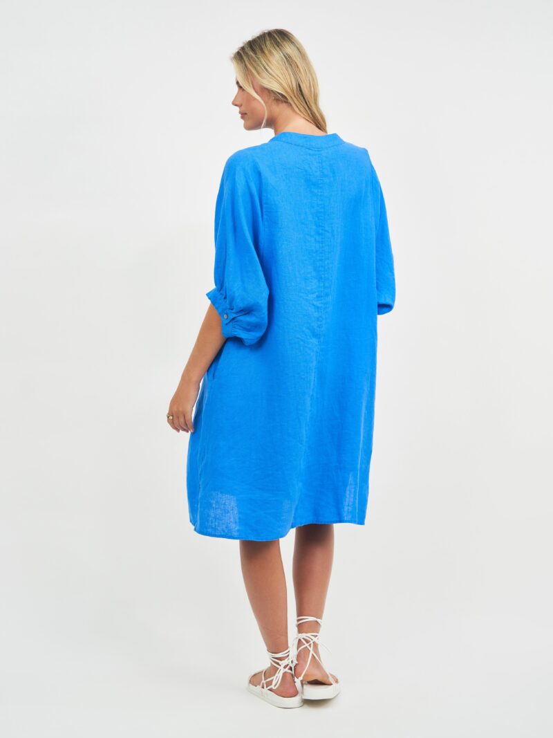 Exaggerated Sleeve Linen Dress Royal Blue Worthier