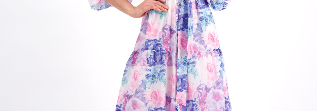 Button Through Silk Long Dress Pink Liberty Rose